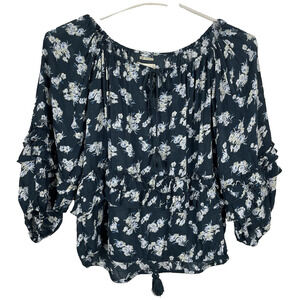 Denim & Supply Ralph Lauren RL Boho Top Womens Sz XS Navy Floral Peasant Tassels
